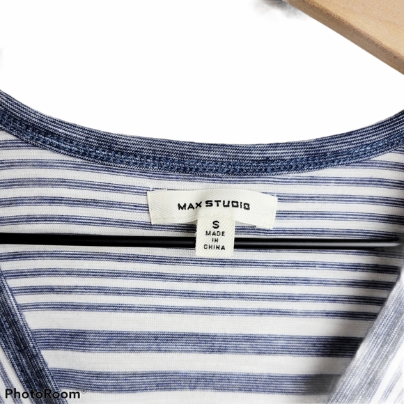 Max Studio | Blue White Stripes Tie Waist Summer Top Small Shirt - Picture 5 of 9